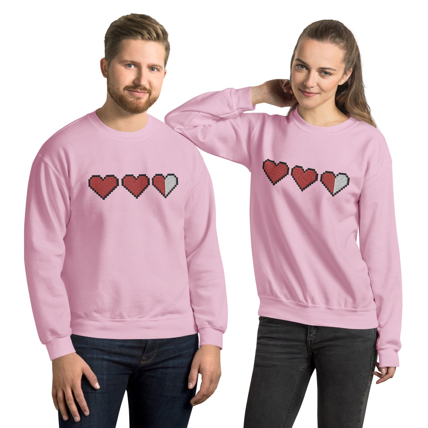Zelda Pixel Hearts Large Embroidered Sweatshirt