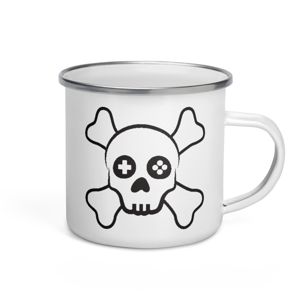 Taza esmaltada con calavera de jugador