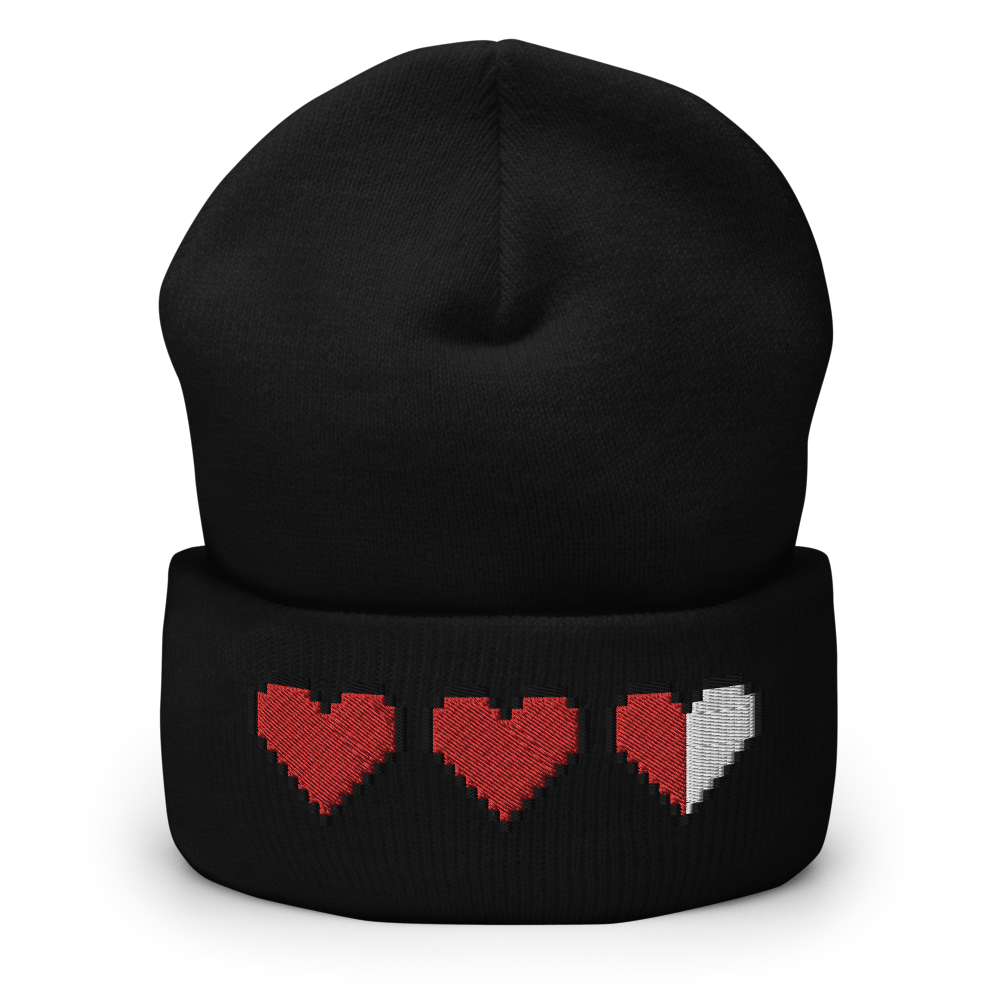 Zelda Pixel Hearts Embroidered Cuffed Beanie