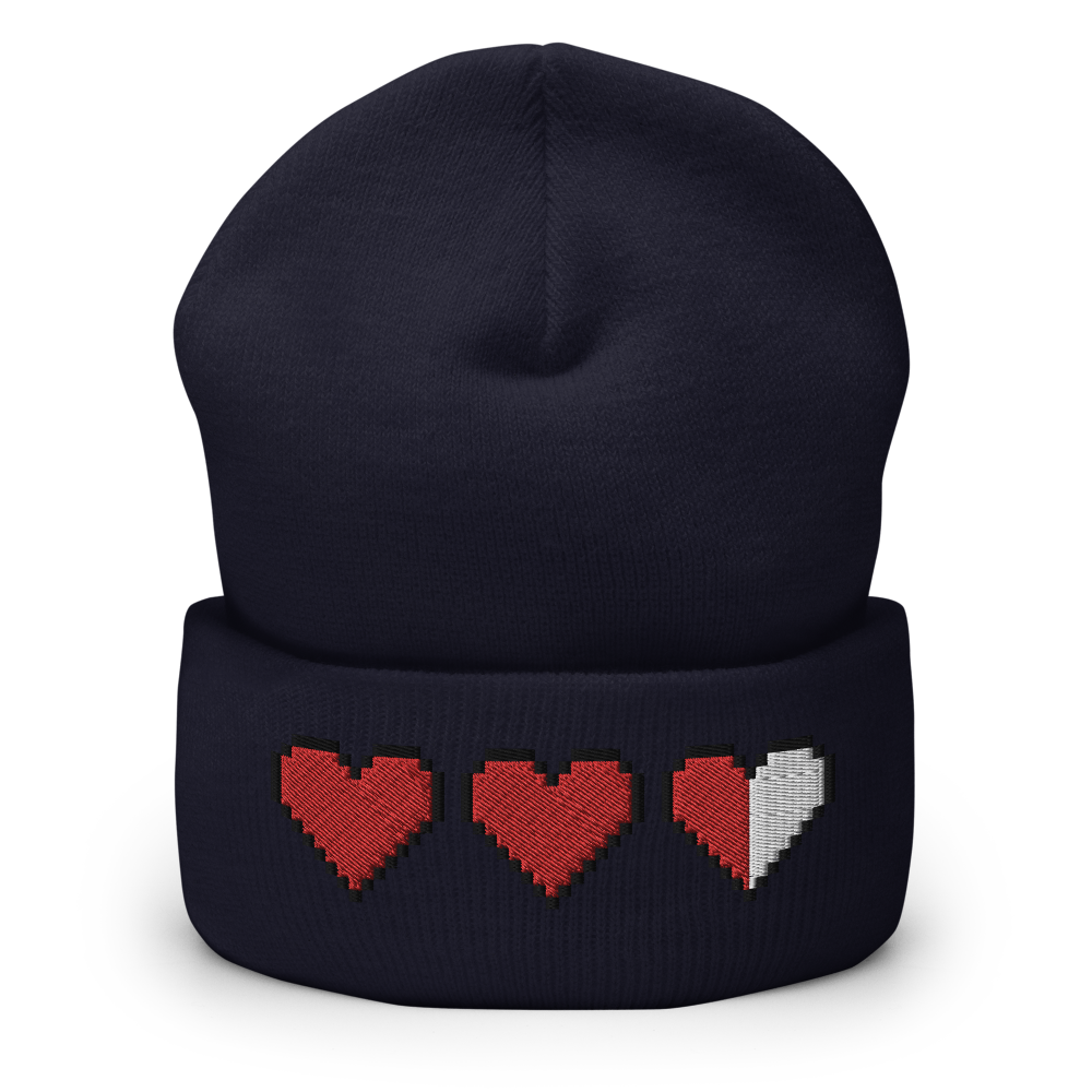 Zelda Pixel Hearts Embroidered Cuffed Beanie