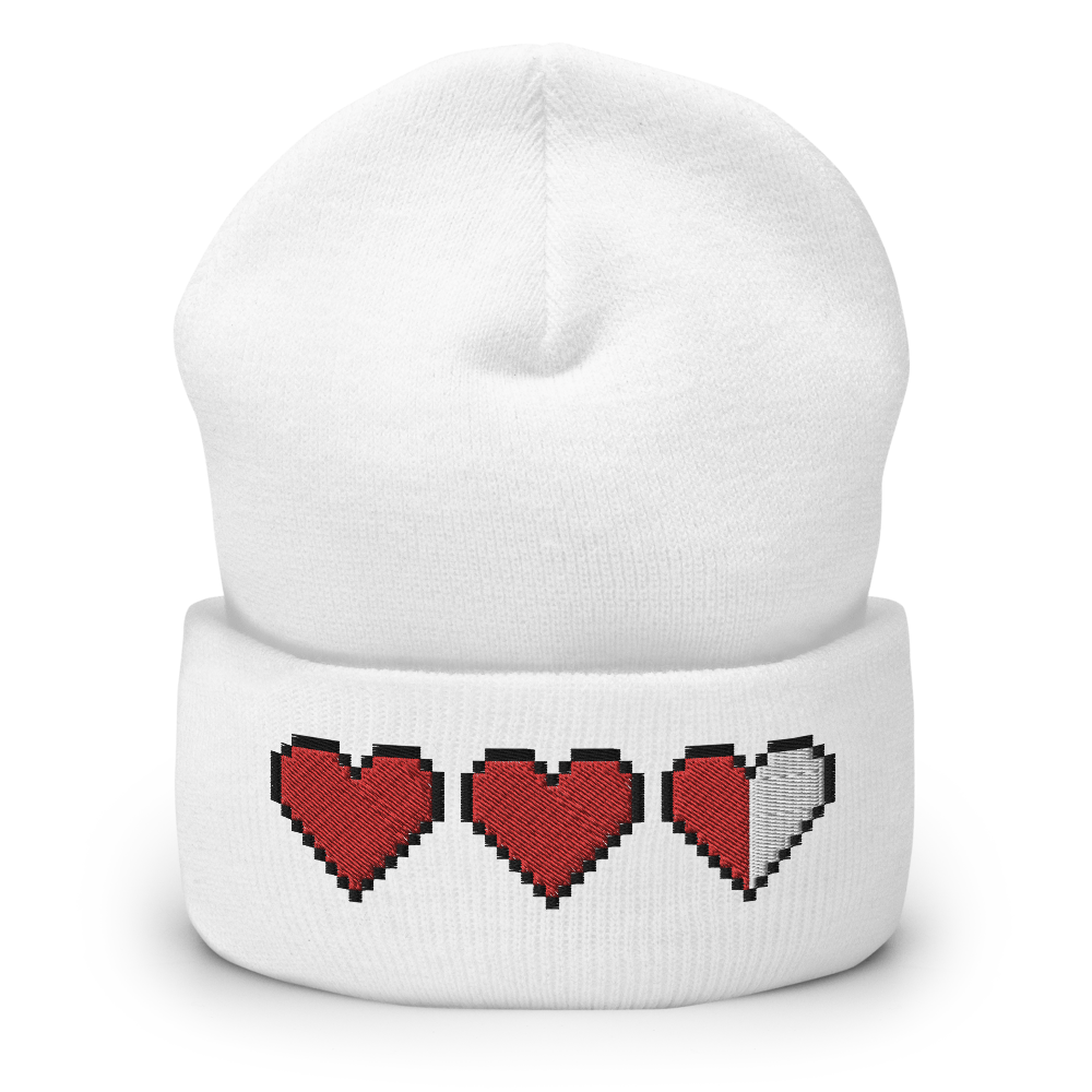 Zelda Pixel Hearts Embroidered Cuffed Beanie