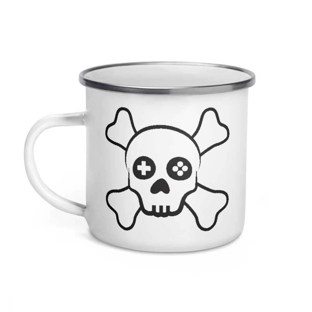 Taza esmaltada con calavera de jugador