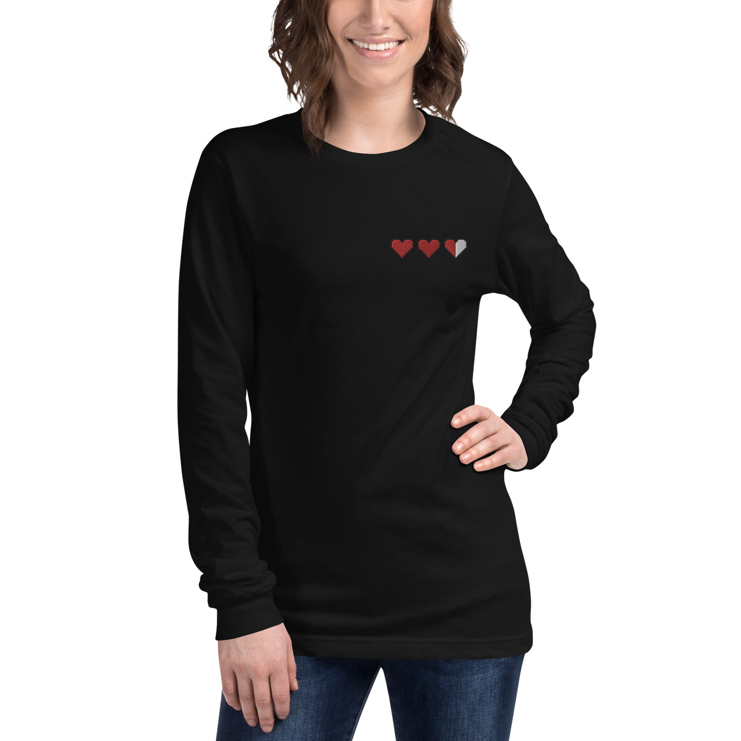 Zelda Embroidered Heart Long Sleeve Shirt (Unisex)