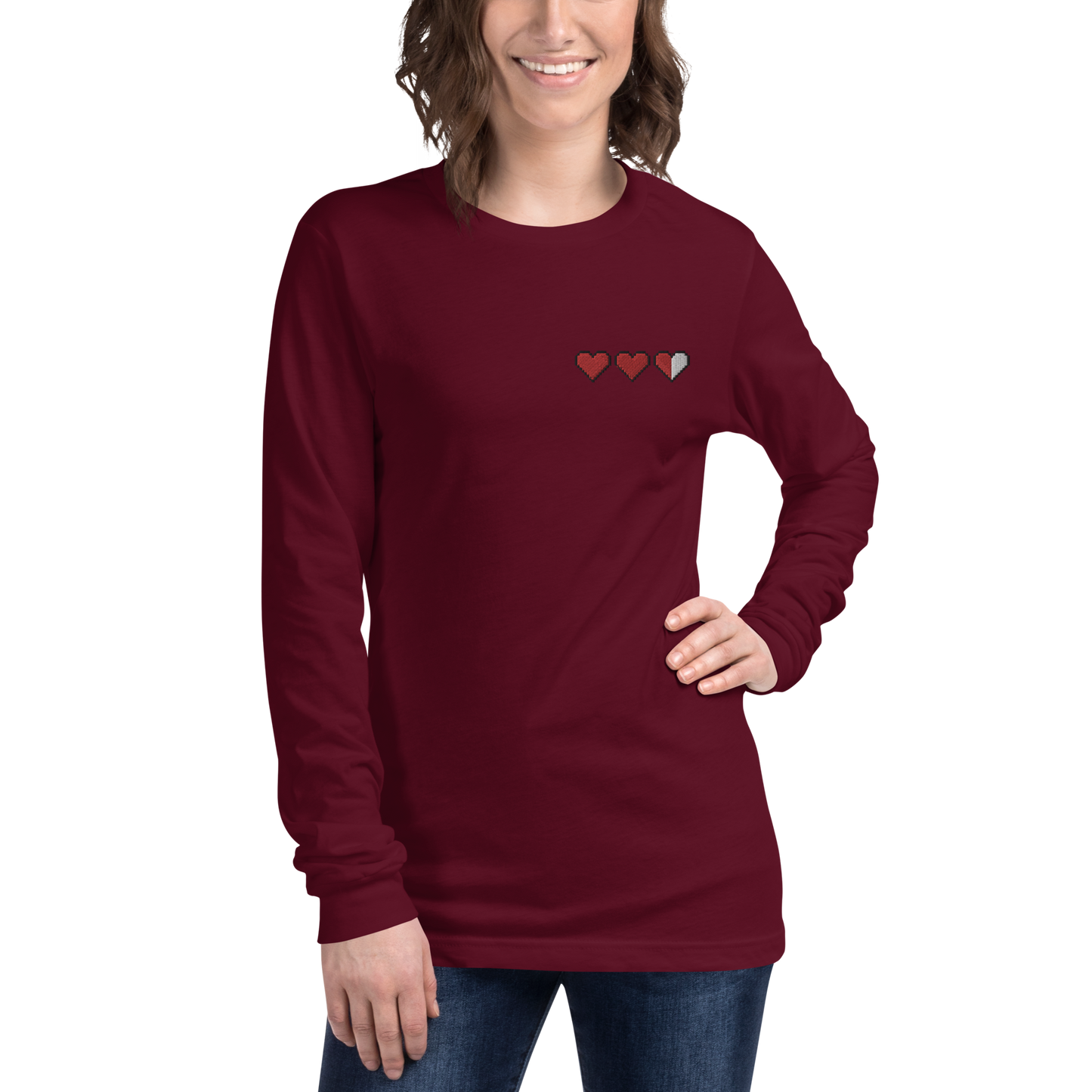 Zelda Embroidered Heart Long Sleeve Shirt (Unisex)