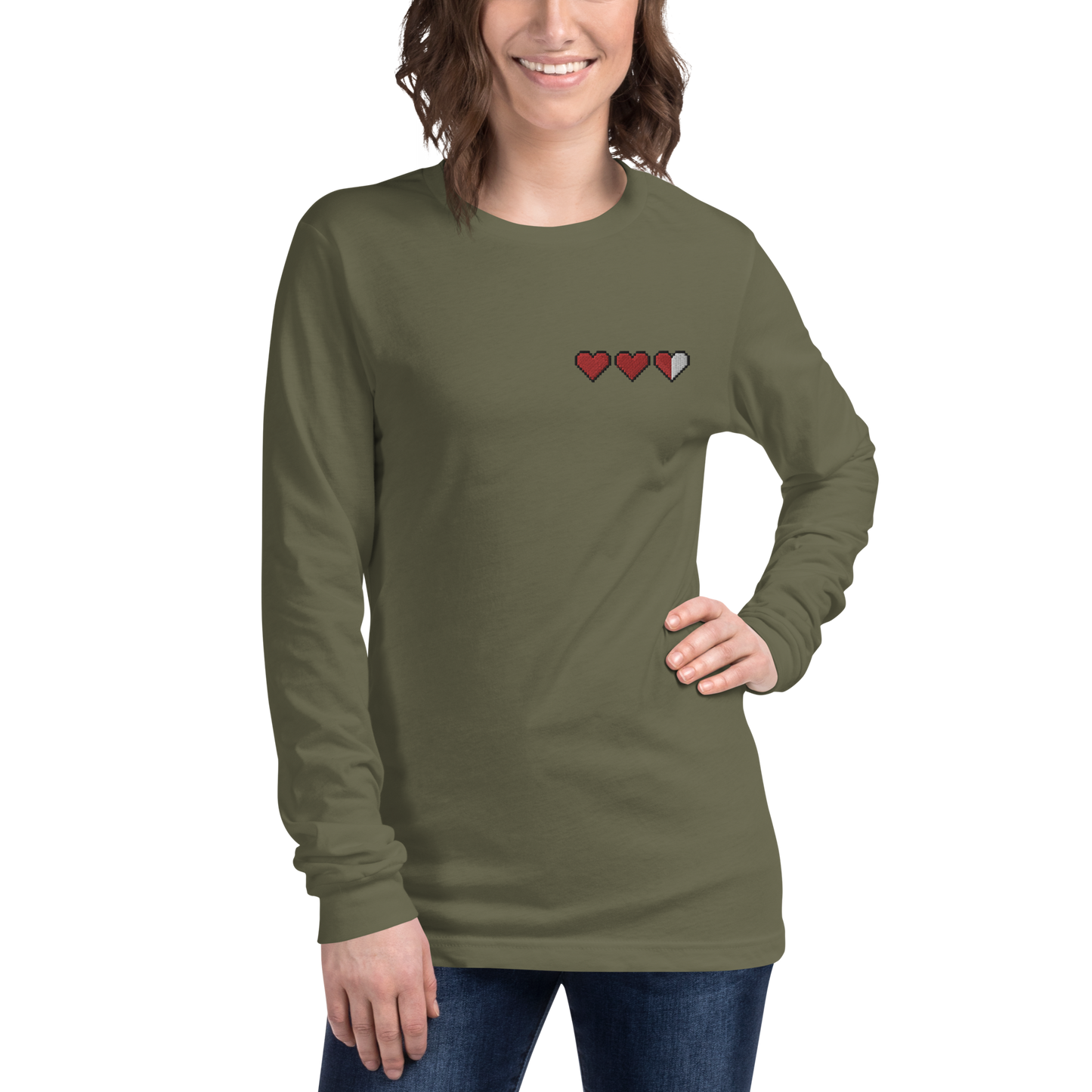Zelda Embroidered Heart Long Sleeve Shirt (Unisex)