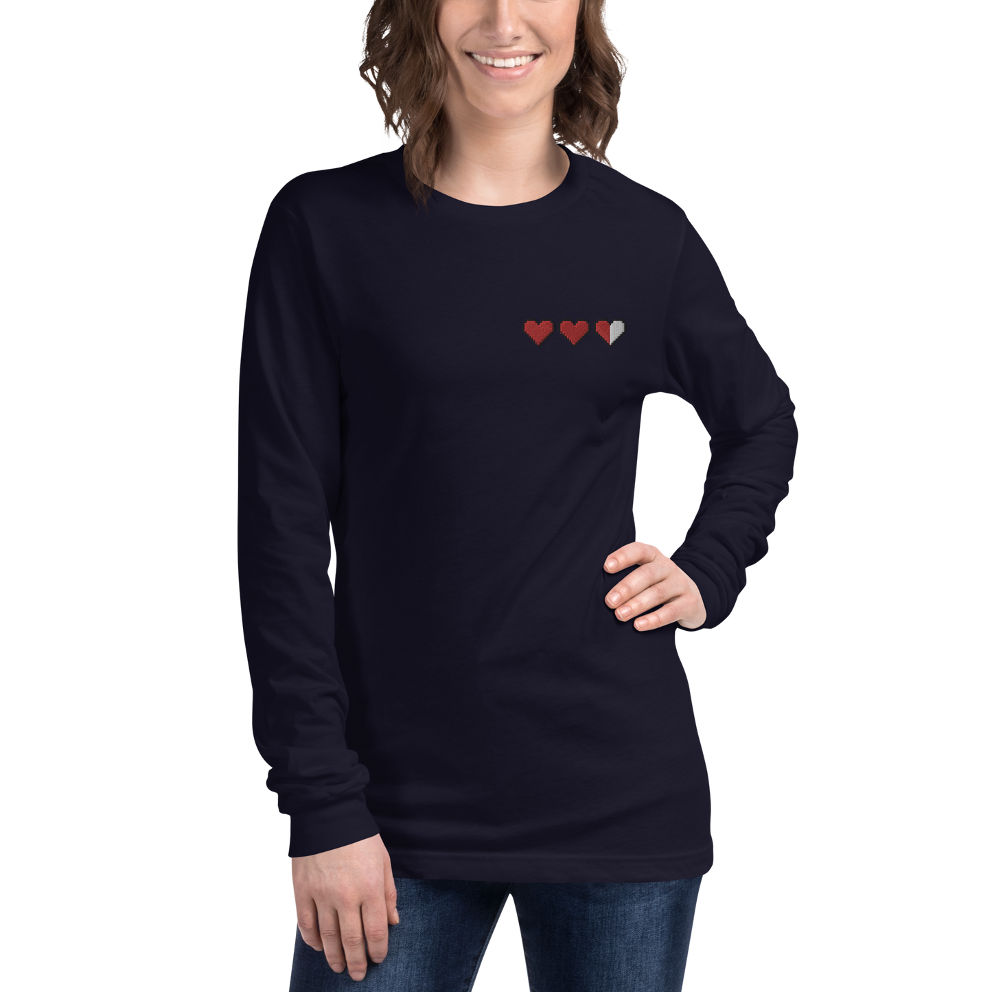 Zelda Embroidered Heart Long Sleeve Shirt (Unisex)