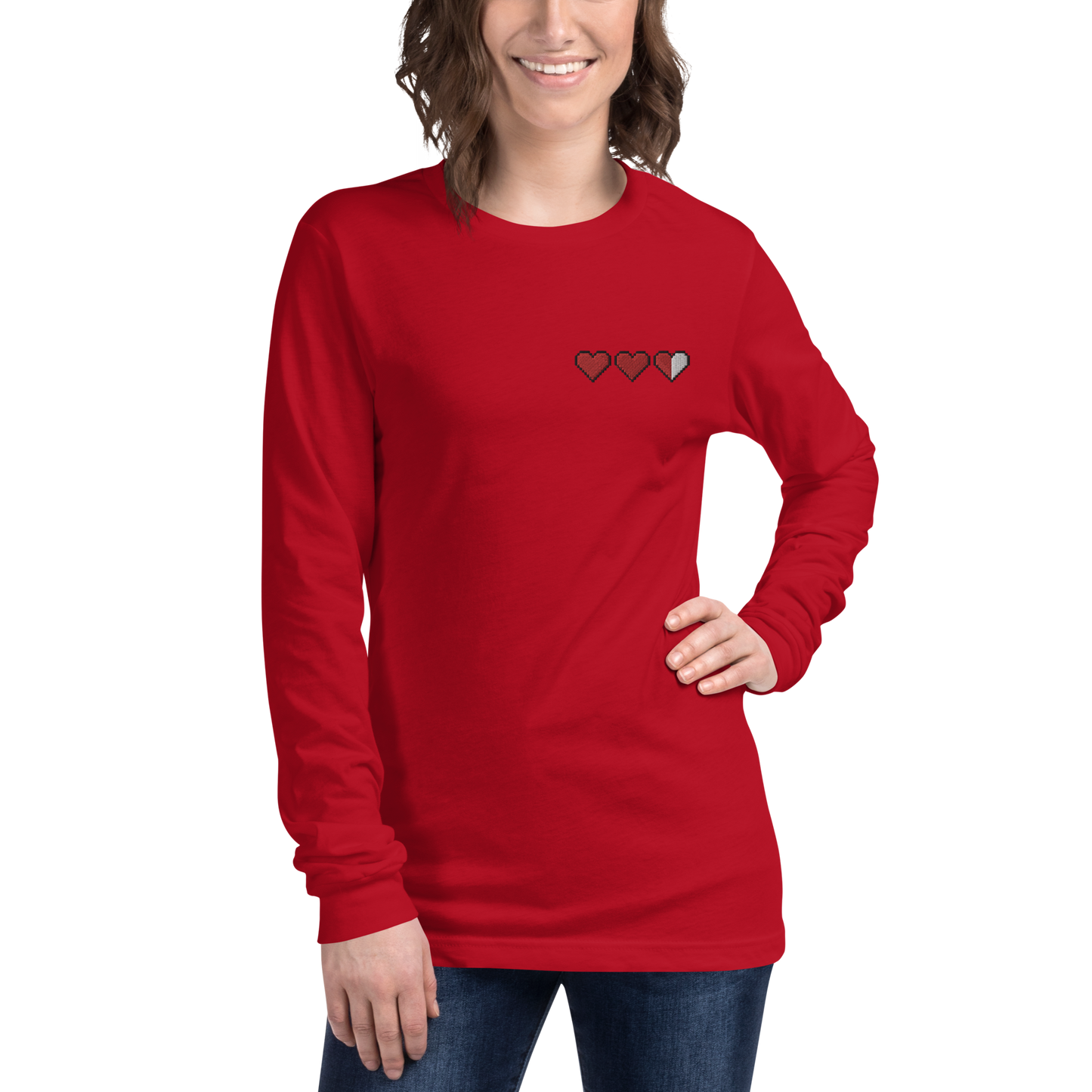 Zelda Embroidered Heart Long Sleeve Shirt (Unisex)