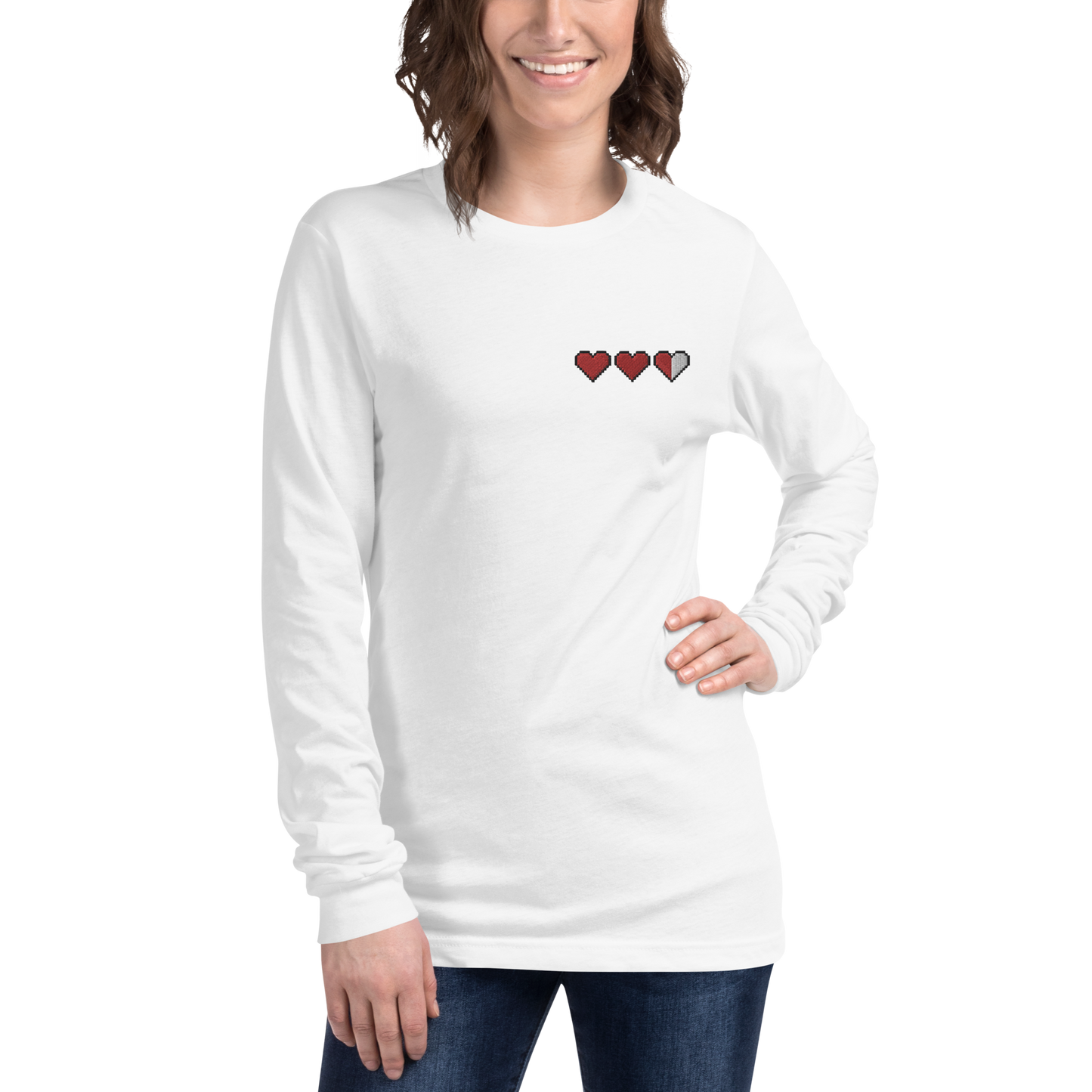 Zelda Embroidered Heart Long Sleeve Shirt (Unisex)