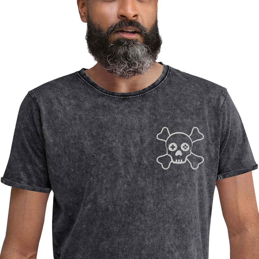 Gamer-Totenkopf-besticktes Jeans-T-Shirt