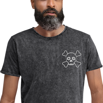 Gamer Skull Embroidered Denim T-Shirt