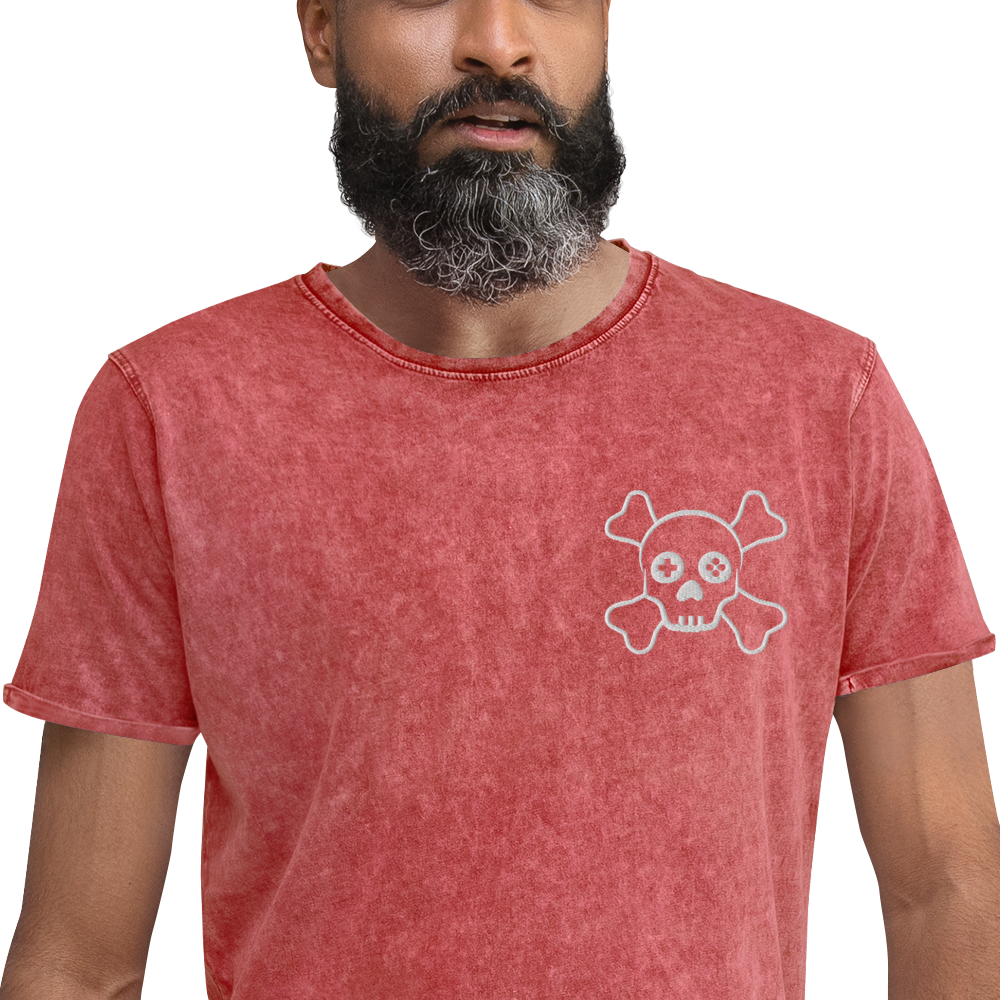 Camiseta vaquera con bordado de calavera Gamer