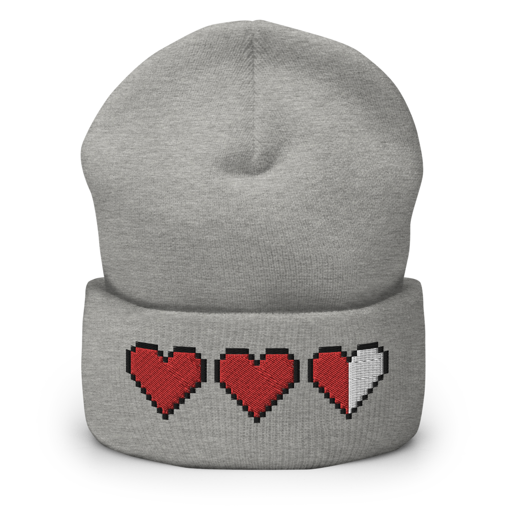 Zelda Pixel Hearts Embroidered Cuffed Beanie