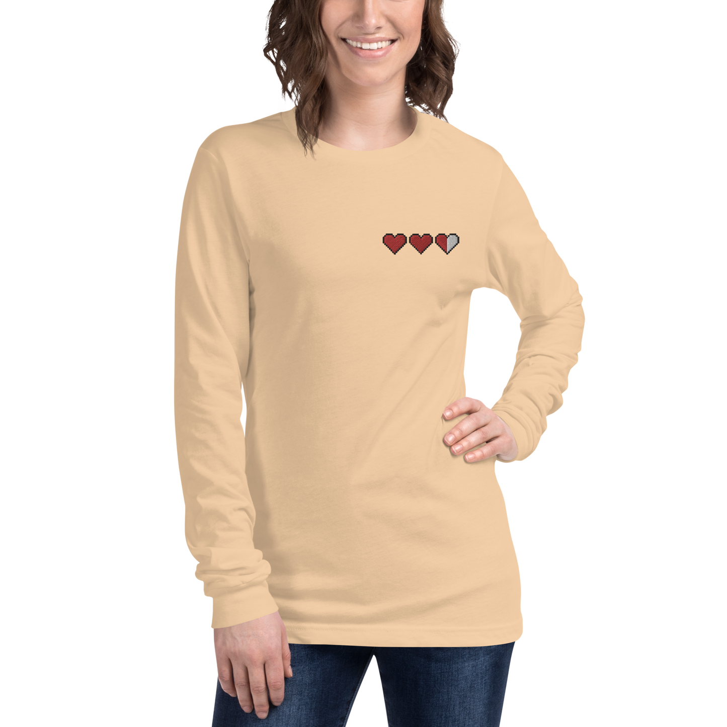 Zelda Embroidered Heart Long Sleeve Shirt (Unisex)